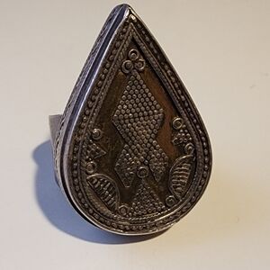 Vintage Afghan Eastern Tear Drop Silver Shield Ring
